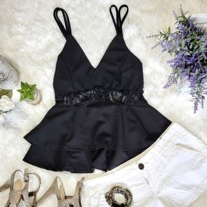 Orange Kiss black flare waist top